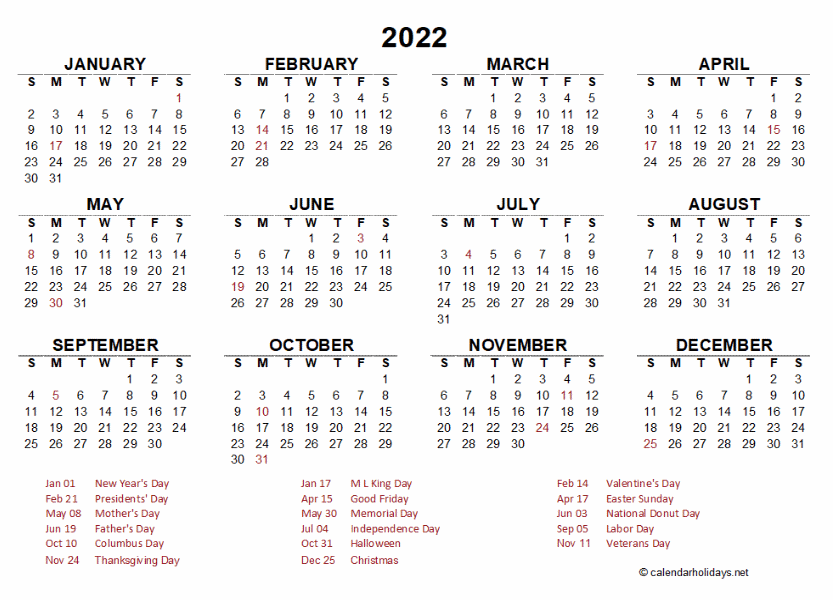 View Free Printable 2022 Calendar At A Glance Pics