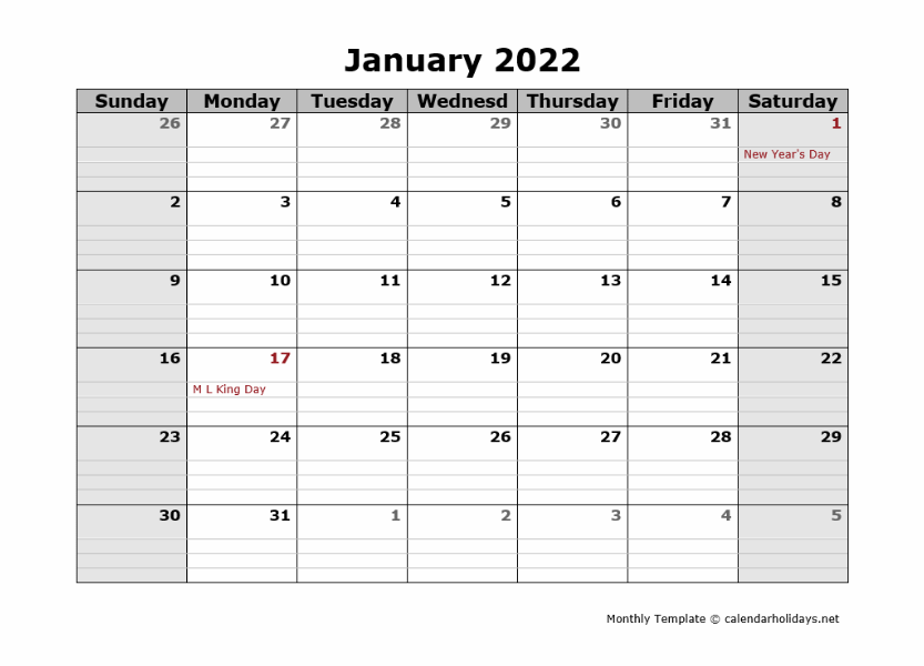 2022 Monthly Template - CalendarHolidays.net