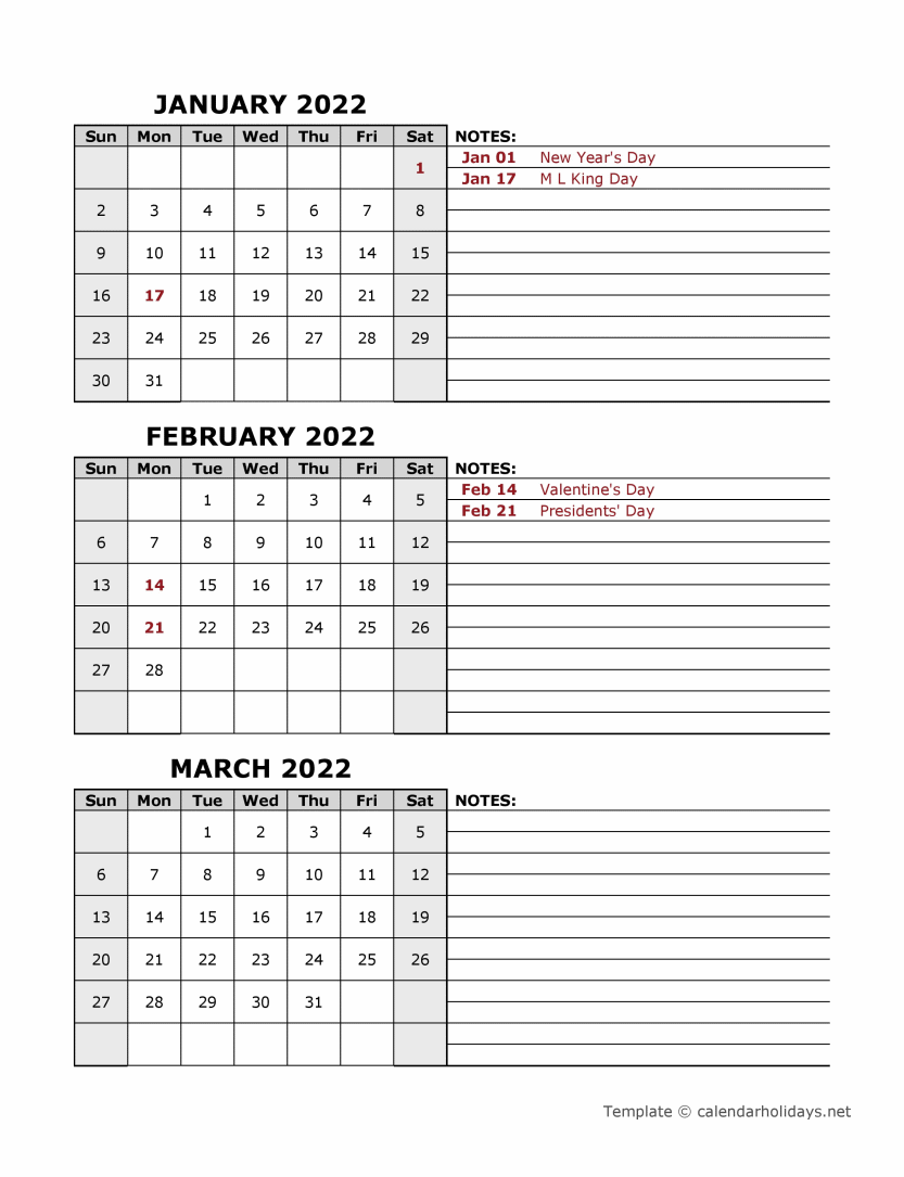 Printable Calendar 2022 Landscape