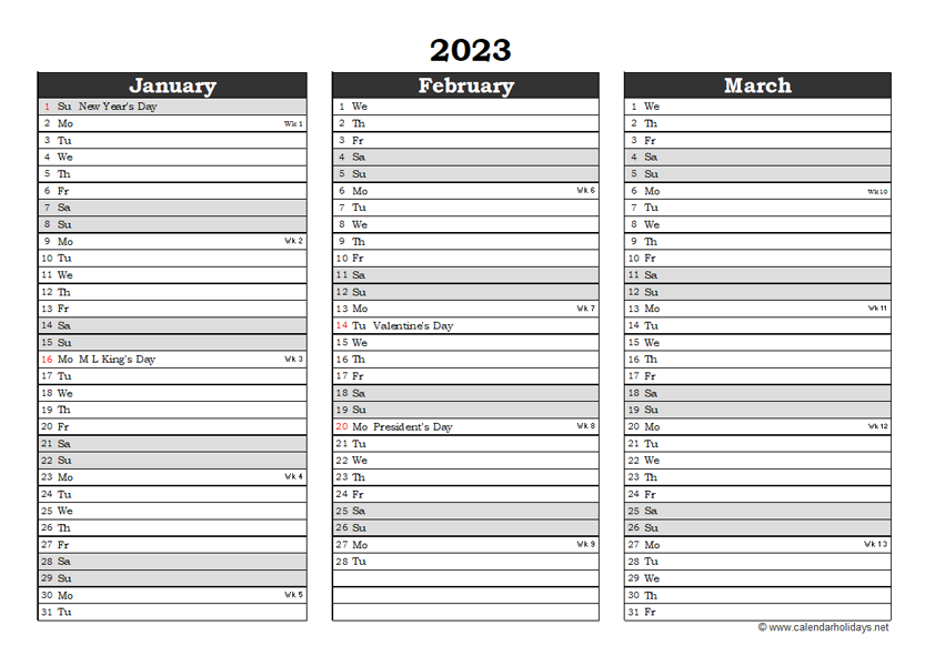 2023 Quarterly Template - CalendarHolidays.net 2023 Quarterly Template - CalendarHolidays.net