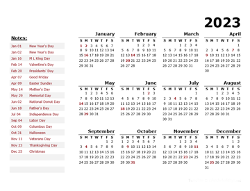 2023 Quarterly Template - CalendarHolidays.net
