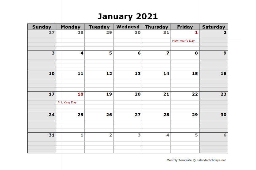 2021 Monthly Template - CalendarHolidays.net