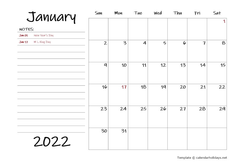 Monthly Calendar Template 2022 2022 Monthly Template - Calendarholidays.net