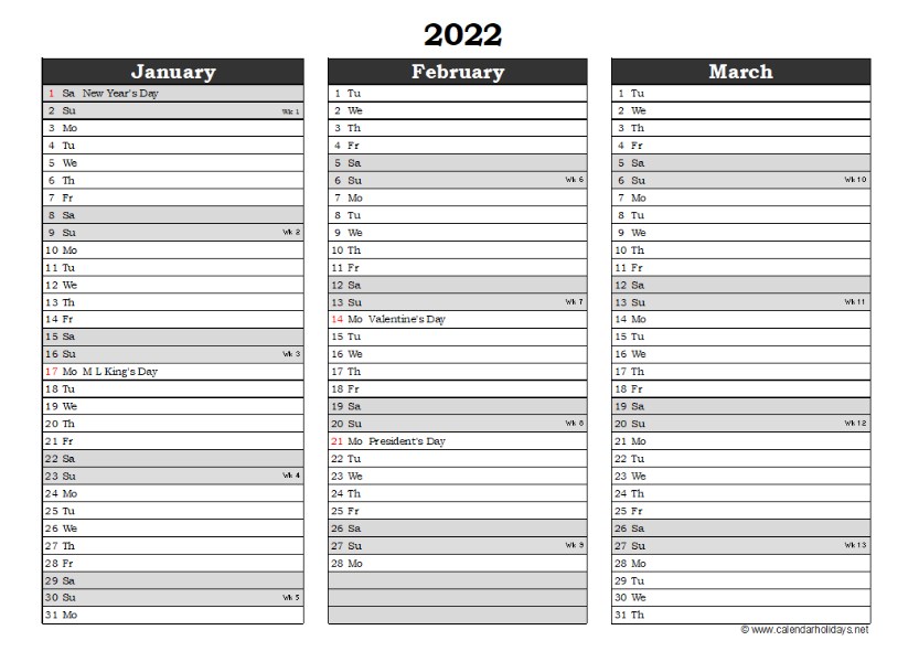 Free Quarterly Calendar 2022 2022 Quarterly Template - Calendarholidays.net