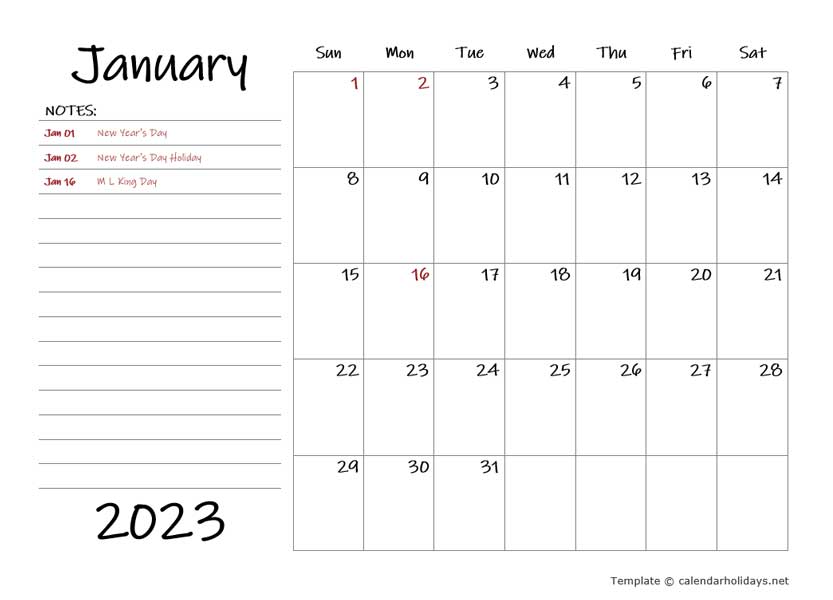 2023 Monthly Template - CalendarHolidays.net